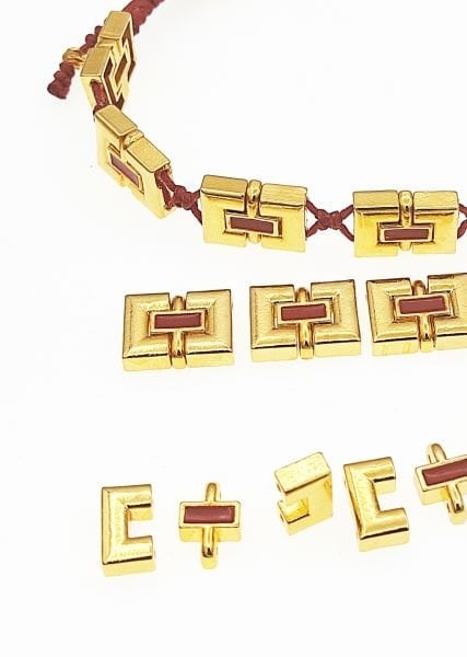 Kırmızı Mineli Bileklik Ara Malzemesi Altın Kaplama
