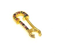 Altın Kaplama  Taşlı Çengelli İğne Sallantı Multi Color