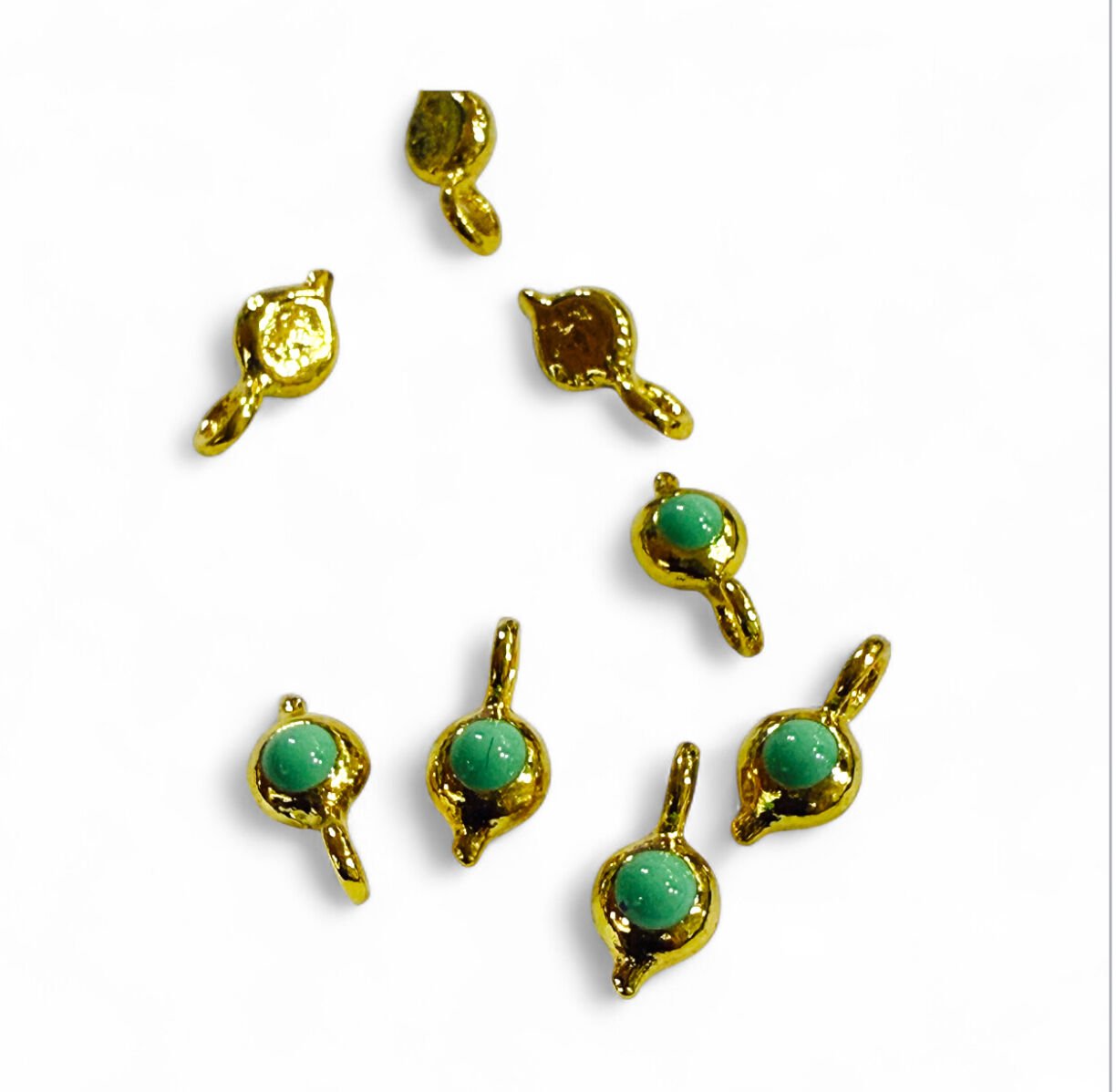 Altın Kaplama Mineli Minimal Damla Sallantı - Su Yeşili