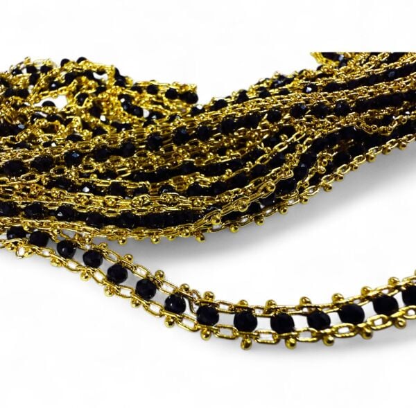 Altın Kaplama Kristal Taş Zincir Siyah
