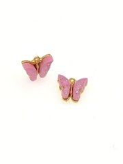 Altın Kaplama Mineli  Kelebek Sallantı Pembe