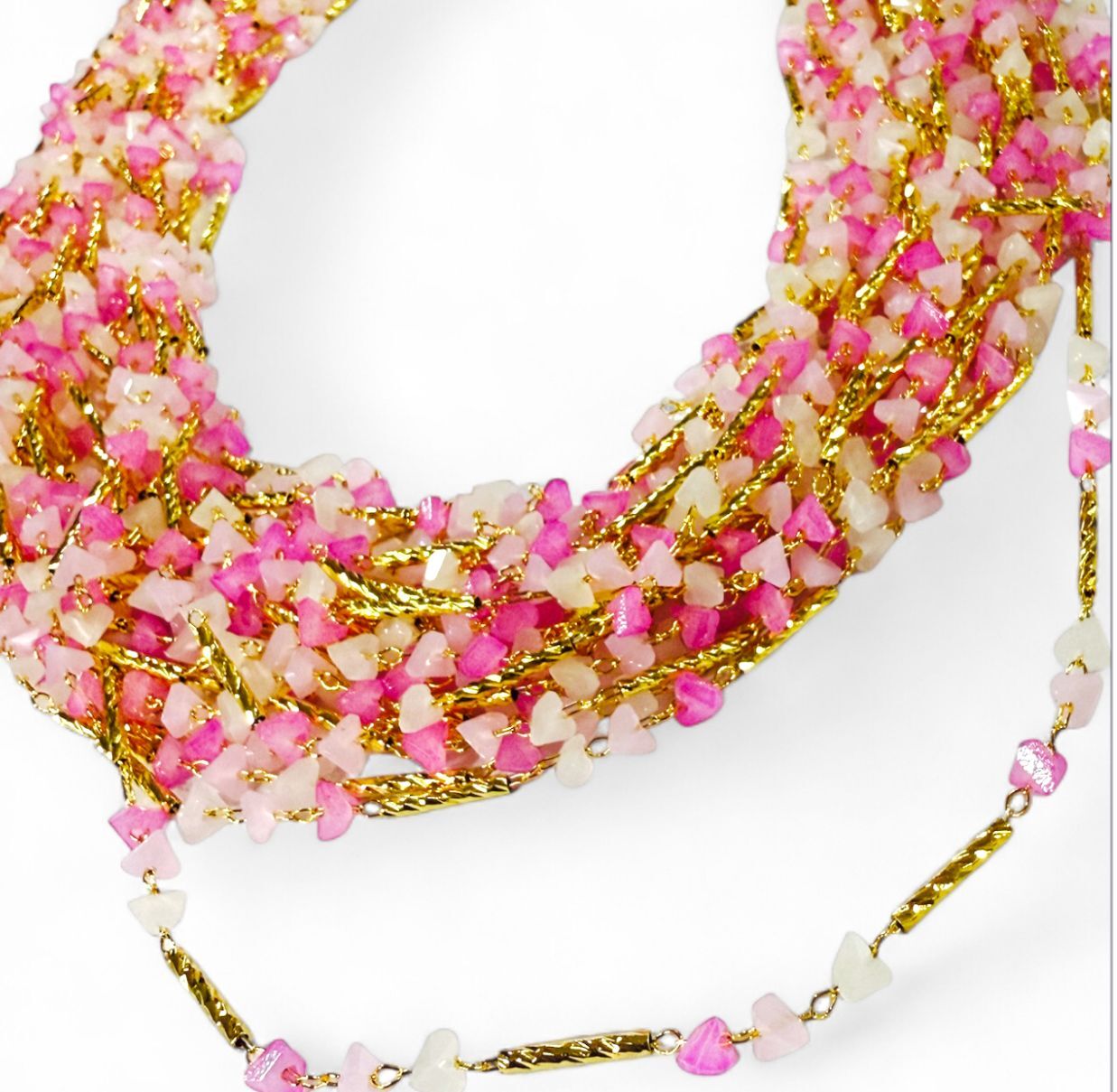Altın Kaplama Kırık Taş Zincir Pembe Renk