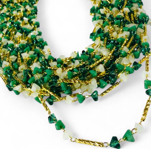 Altın Kaplama Kırık Taş Zincir Yeşil Renk
