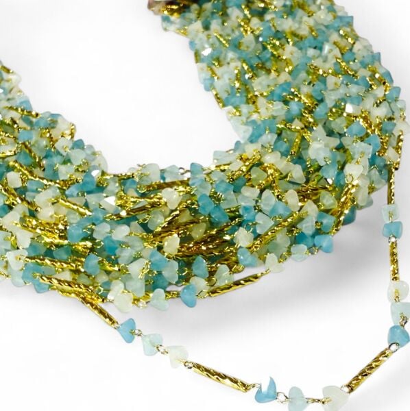 Altın Kaplama Kırık Taş Zincir Mavi Renk