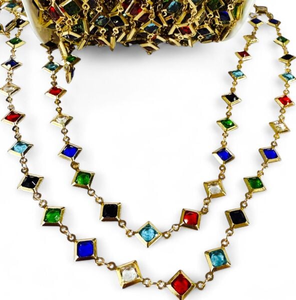 Karışık Renk Baget Taş Zincir (1 Metre)