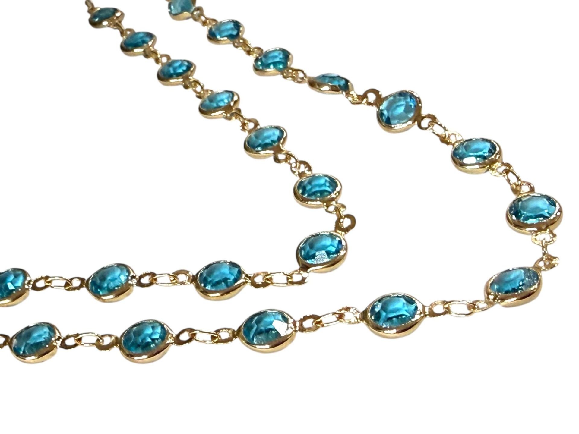 Mavi Renk Yuvarlak Taş Zincir (1 Metre)