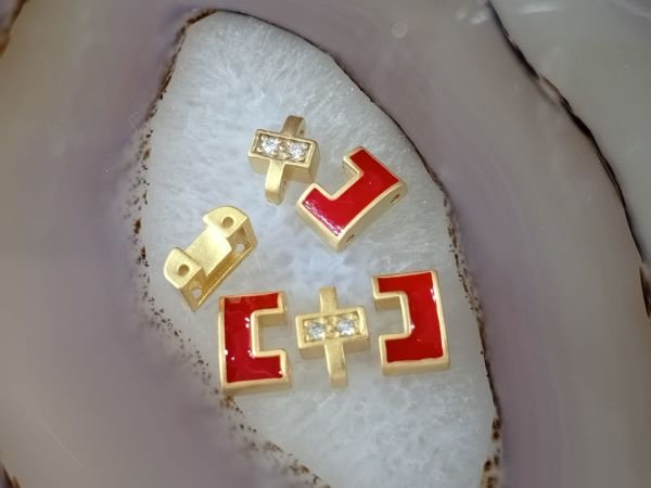 Taşlı Bileklik Ara Malzemesi Mat Altın Kaplama Oval Kırmızı