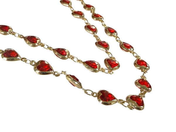 Kırmızı Kalp Taş Zincir (1 Metre)