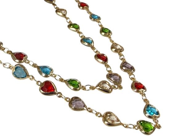 Karışık Kırmızı Kalp Taşlı Zincir (1 Metre)