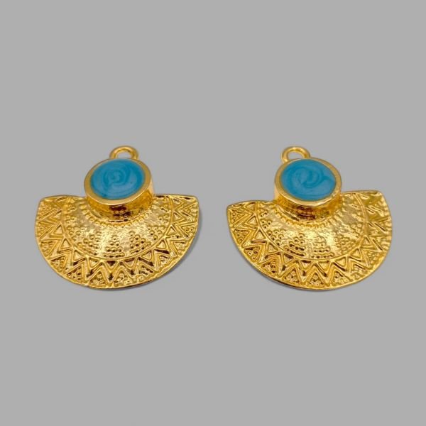 Madalyon Kolye Ucu Antik Mat Altın Mavi