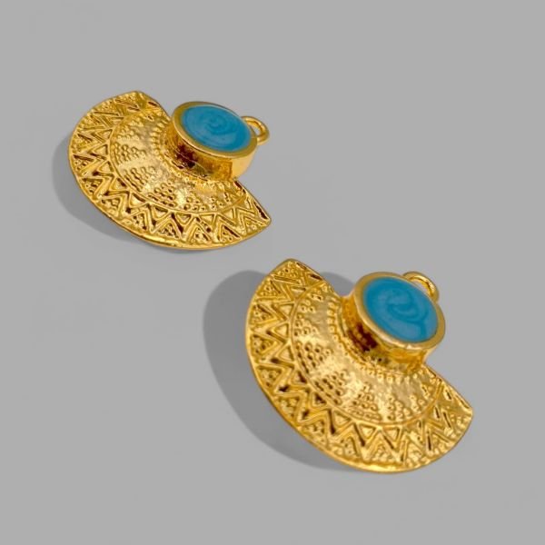 Madalyon Kolye Ucu Antik Mat Altın Mavi