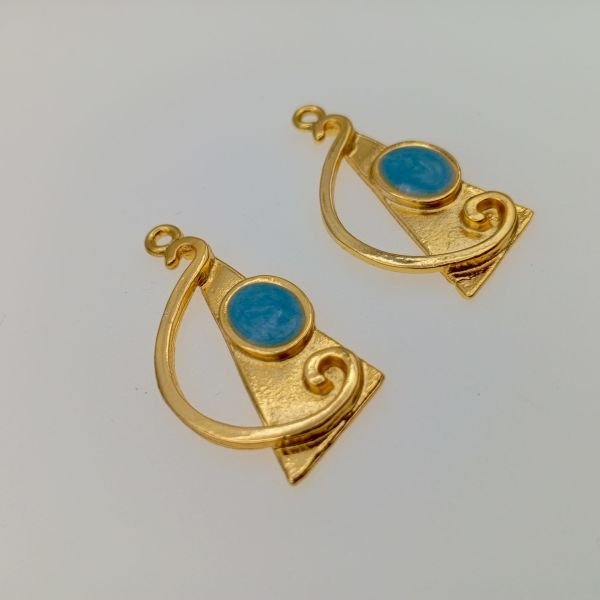 Madalyon Kolye Ucu Antik Mat Altın Açık Mavi