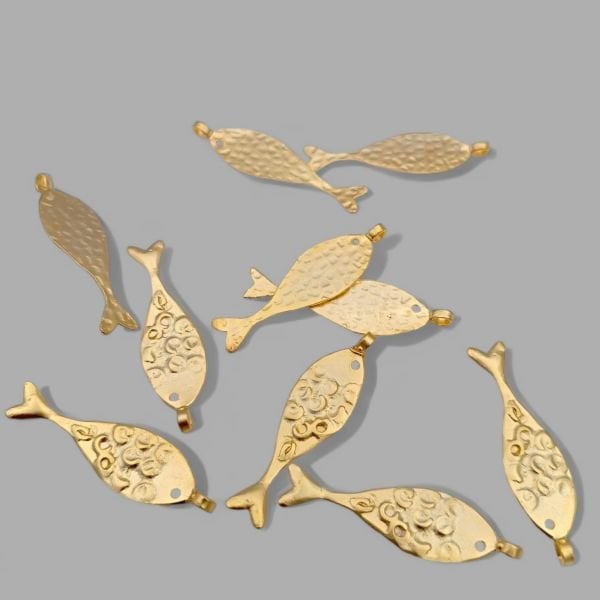 Kolye Ucu Sallantı Antik Balık Mat Altın