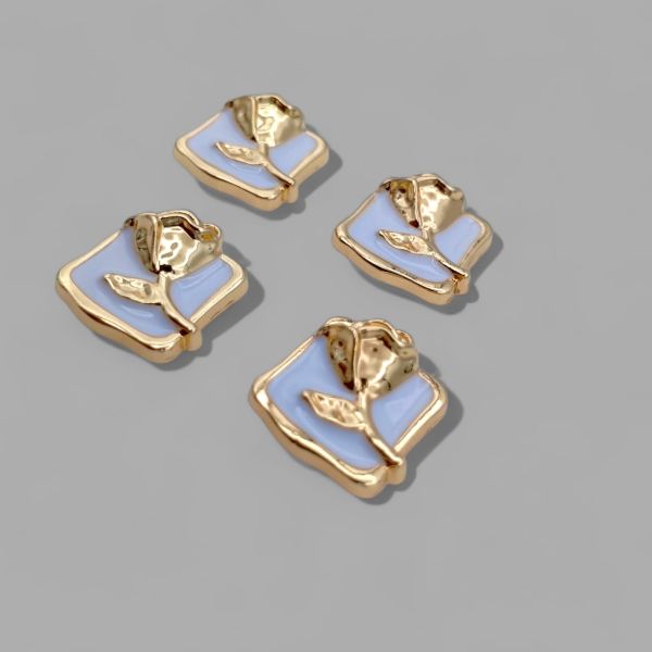 Kare Çerçeve İçinde Gül Kolye Ucu