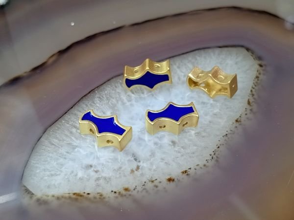 Mineli Bileklik Ara Malzemesi Mat Altın Kaplama Lacivert