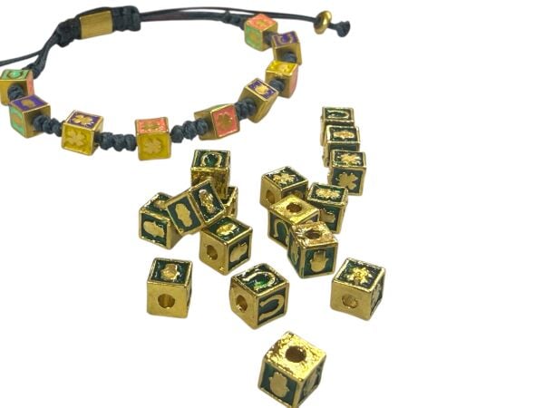 Mat Altın Kaplama Mineli Şans Küpleri (Yeşil)