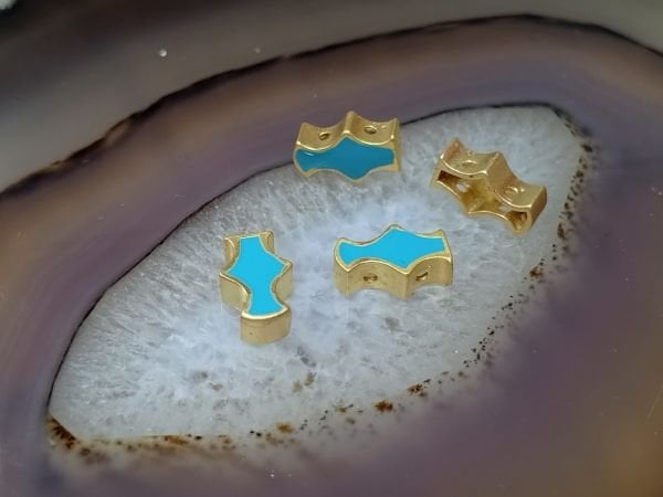 Mineli Bileklik Ara Malzemesi Mat Altın Kaplama Mavi