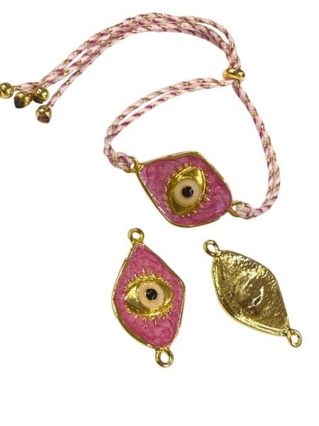Altın Kaplama Bileklik Mineli Göz (Pastel Pembe)