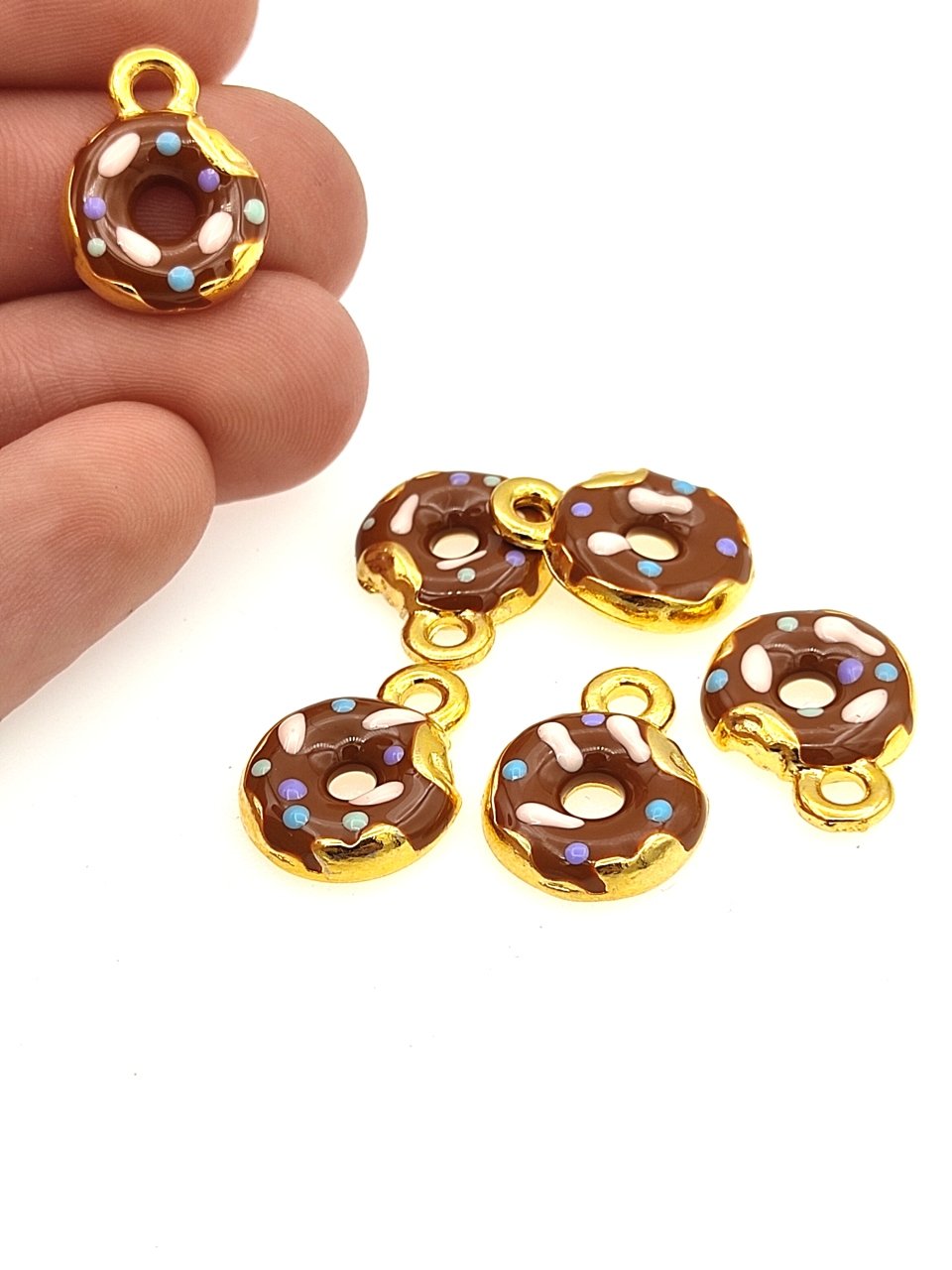 Altın Kaplama Mineli Donut Sallantı Kahverengi