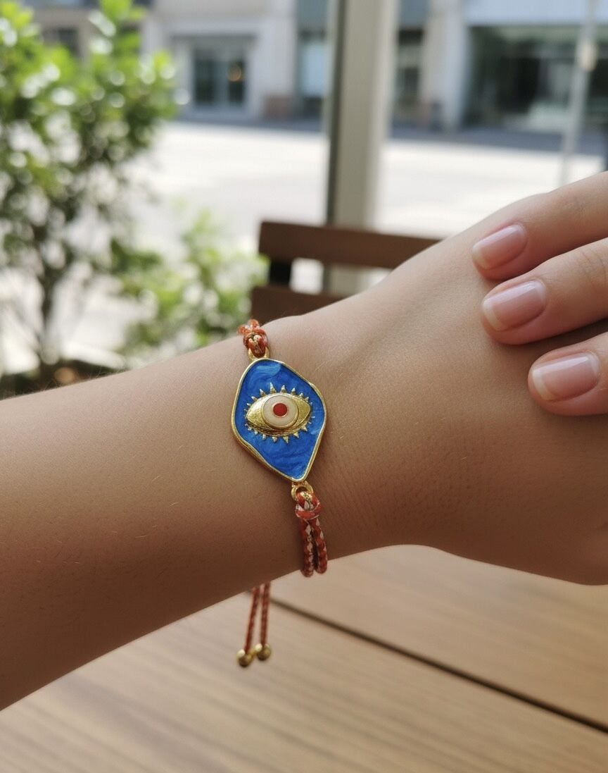 Altın Kaplama Bileklik Mineli Göz (Pastel Mavi )