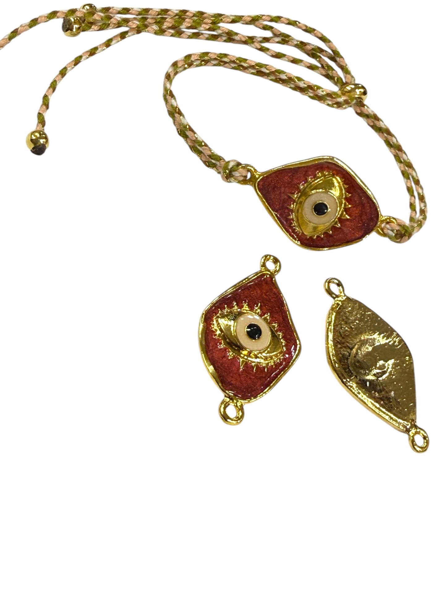 Altın Kaplama Bileklik Mineli Göz (Pastel Kırmızı)