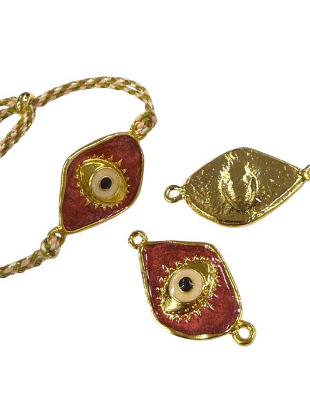 Altın Kaplama Bileklik Mineli Göz (Pastel Kırmızı)
