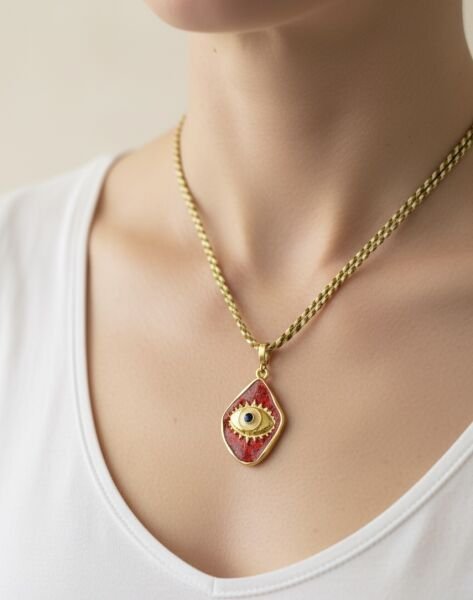Altın Kaplama Mineli Göz Sallantı (Pastel Kırmızı)