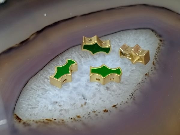 Mineli Bileklik Ara Malzemesi Mat Altın Kaplama Yeşil