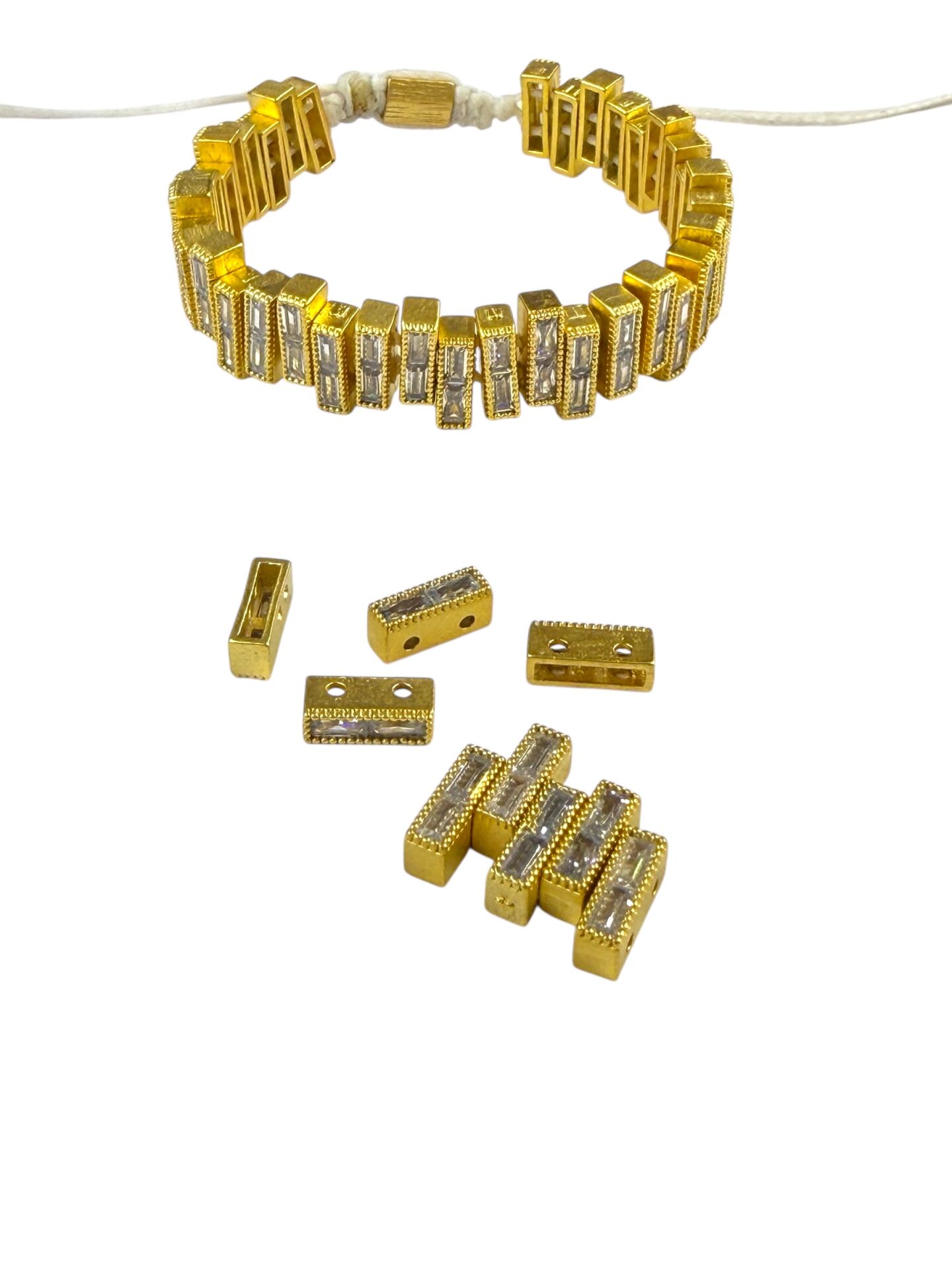 Mat Altın Kaplama Baget Taşlı Bileklik Malzemesi (Orta Delik)