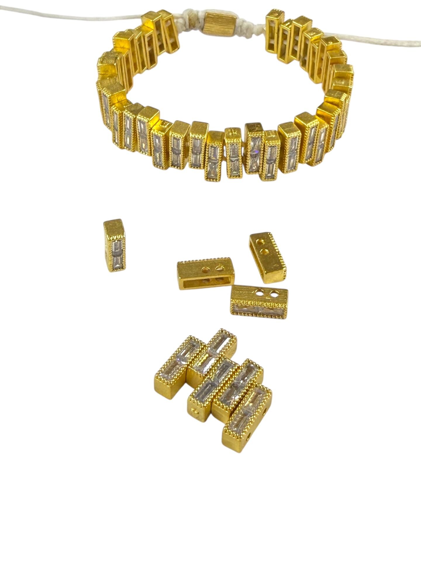 Mat Altın Kaplama Baget Taşlı Bileklik Malzemesi (Yan Delik)