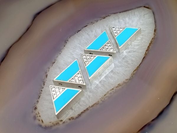 Taşlı Mineli Bileklik Ara Malzemesi Mat Gümüş Mavi Üçgen