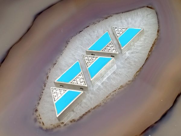 Taşlı Mineli Bileklik Ara Malzemesi Mat Gümüş Mavi Üçgen