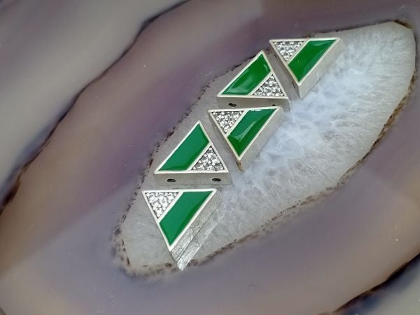 Taşlı Mineli Bileklik Ara Malzemesi Mat Gümüş Yeşil Üçgen