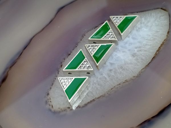 Taşlı Mineli Bileklik Ara Malzemesi Mat Gümüş Yeşil Üçgen