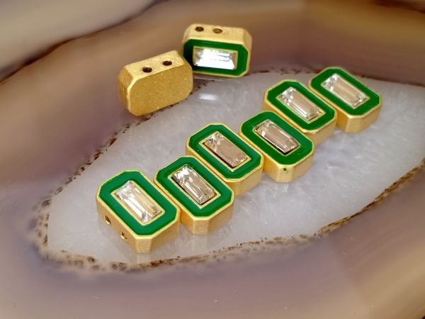 Bileklik Ara Malzemesi Mat Altın Kaplama Yeşil Baget Taşlı