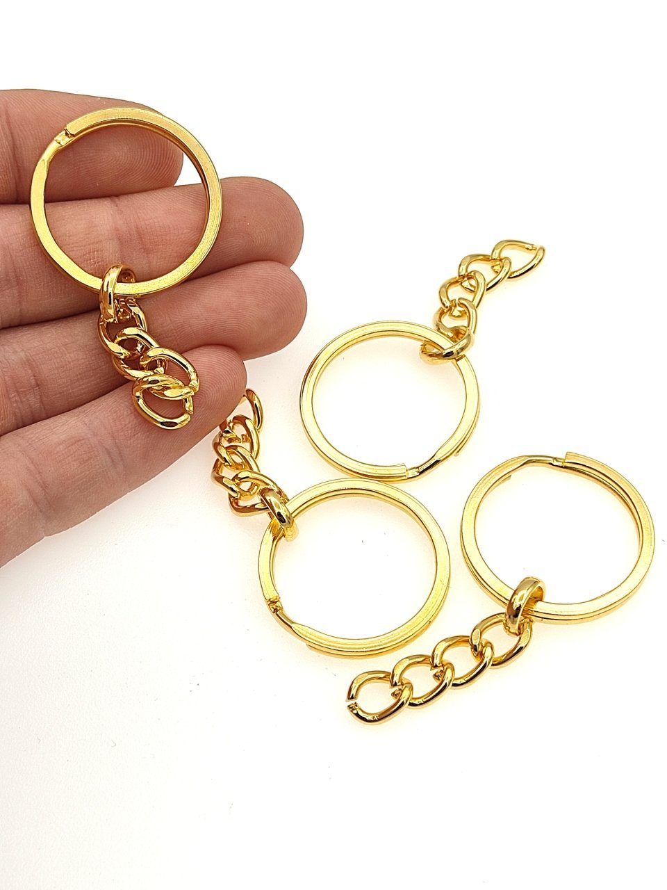 30 mm Altın Kaplama Zincirli Ezme Anahtarlık Halkası