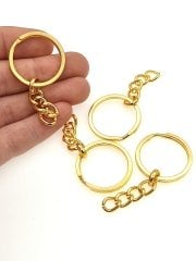 30 mm Altın Kaplama Zincirli Ezme Anahtarlık Halkası