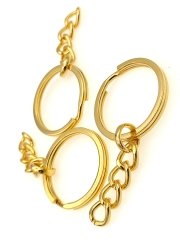 30 mm Altın Kaplama Zincirli Ezme Anahtarlık Halkası