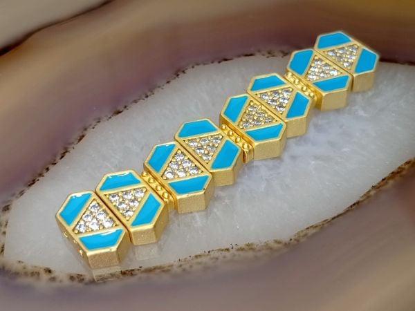 Bileklik Ara Malzemesi Mat Altın Kaplama Mavi Taşlı