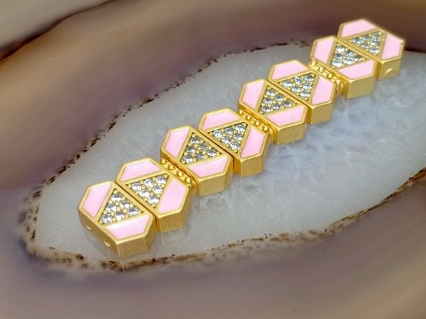 Bileklik Ara Malzemesi Mat Altın Kaplama Pembe Taşlı
