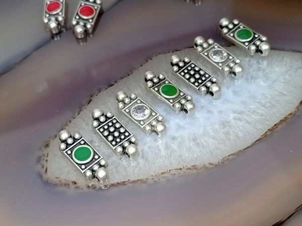 Mineli Bileklik Ara Malzemesi Mat Gümüş Kaplama Antik Çubuk Yeşil