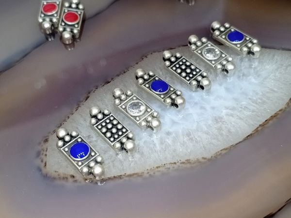 Mineli Bileklik Ara Malzemesi Mat Gümüş Kaplama Antik Çubuk Lacivert