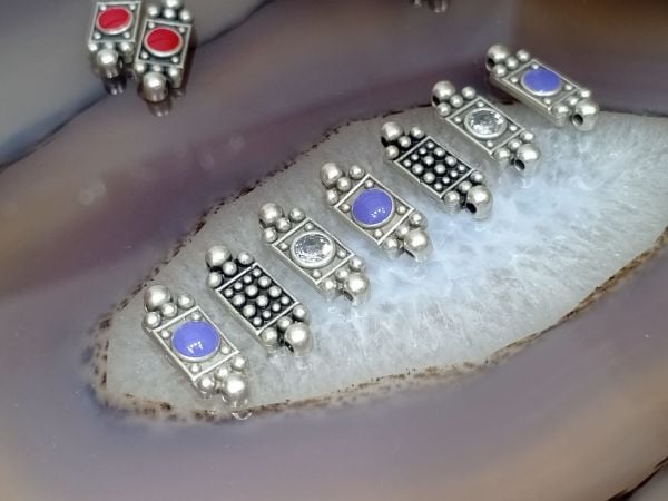 Mineli Bileklik Ara Malzemesi Mat Gümüş Kaplama Antik Çubuk Lila