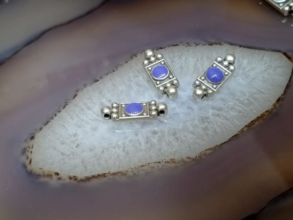 Mineli Bileklik Ara Malzemesi Mat Gümüş Kaplama Antik Çubuk Lila