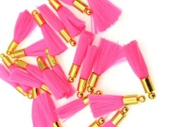 Altın Kaplama Mini İpek Püskül - Neon Pembe