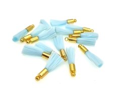 Altın Kaplama Mini İpek Püskül - Turkuaz Mavi (Açık)