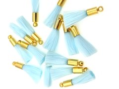 Altın Kaplama Mini İpek Püskül - Turkuaz Mavi (Açık)
