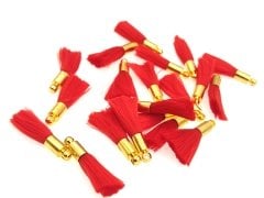 Altın Kaplama Mini İpek Püskül -Kırmızı