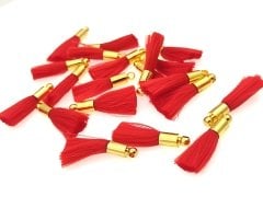 Altın Kaplama Mini İpek Püskül -Kırmızı