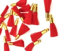 Altın Kaplama Mini İpek Püskül -Kırmızı
